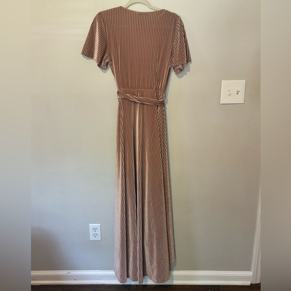 Baltic Born | Andi Ribbed Velvet Wrap Dress in Champagne - Picture 7 of 7